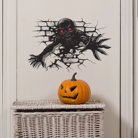 Halloween 3D Horror Zwart Monster Door de Muur Muursticker Verwijderbare PVC Decor Voor Spookhuis Feest Woonkamer Huis Decoratie