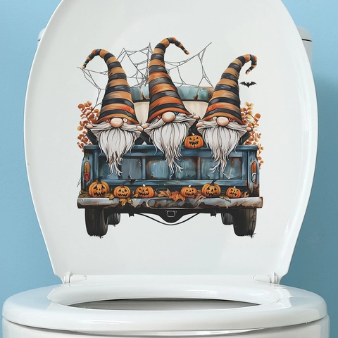 Halloween Toilet Seat Sticker Gnome Pumpkin Vintage Truck PVC Wall Decal For Bathroom Home Festive Decoration Party Ornament