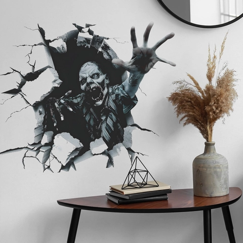 Halloween Horror 3D Zombie Wall Sticker Broken Wall Effect PVC Decal For Haunted House Living Room Party Decoration