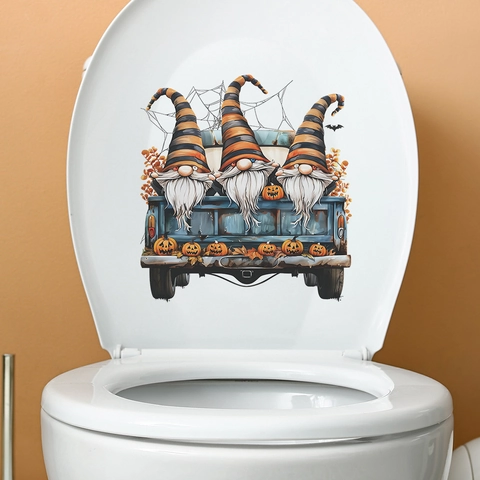 Halloween Toilet Seat Sticker Gnome Pumpkin Vintage Truck PVC Wall Decal For Bathroom Home Festive Decoration Party Ornament