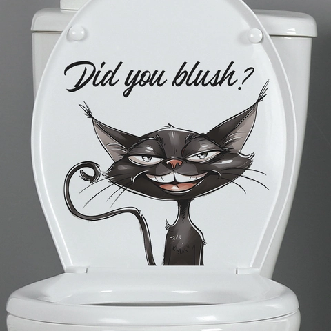 Funny Black Cat Toilet Sticker Waterproof PVC Removable Bathroom Decor Decal With Did You Blush Text For Home Restroom
