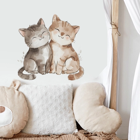Watercolor Cartoon Cat Wall Sticker PVC Removable Decal For Kids Room Nursery Bedroom Home Decor Aesthetic Wall Mural