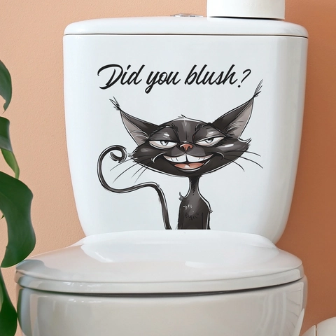 Funny Black Cat Toilet Sticker Waterproof PVC Removable Bathroom Decor Decal With Did You Blush Text For Home Restroom