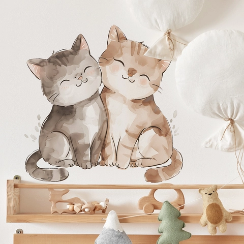 Watercolor Cartoon Cat Wall Sticker PVC Removable Decal For Kids Room Nursery Bedroom Home Decor Aesthetic Wall Mural