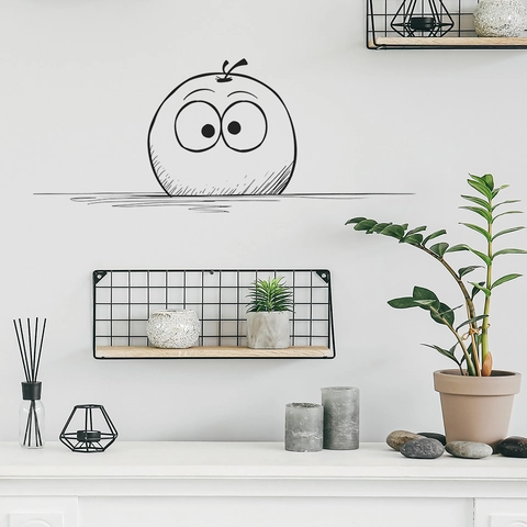 Pegatina de Pared Manzana Animados PVC Removible Minimalista Boceto Decoración Para Dormitorio Sala Cocina Fondo De Hogar