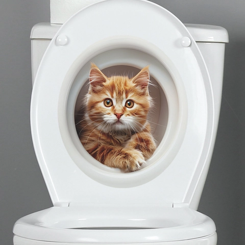 Adesivo Per WC 3D Gatto Arancione Carino Creativo Impermeabile PVC Animale Adesivo Da Parete Per Bagno Per Coperchio WC Casa