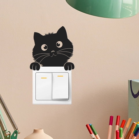 Cartoon Spähende Schwarze Katze Lichtschalter Aufkleber PVC Abnehmbar Wasserdicht Wandaufkleber Für Wohnzimmer Steckdose Deko