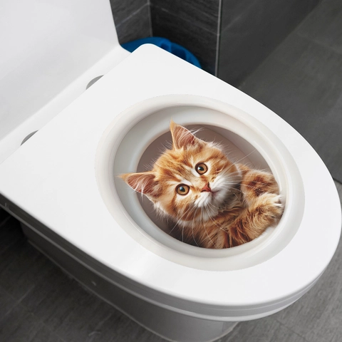 Adesivo Per WC 3D Gatto Arancione Carino Creativo Impermeabile PVC Animale Adesivo Da Parete Per Bagno Per Coperchio WC Casa