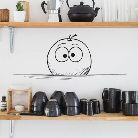 Pegatina de Pared Manzana Animados PVC Removible Minimalista Boceto Decoración Para Dormitorio Sala Cocina Fondo De Hogar