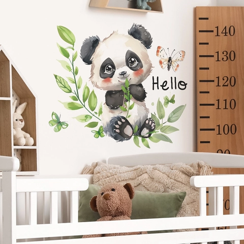 Watercolor Cartoon Panda Bamboo Wall Sticker Cute Animal Butterfly PVC Decal For Kids Bedroom Nursery Home Decoration