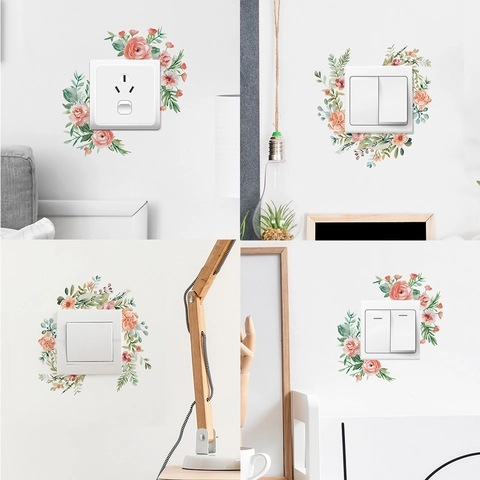 Aquarell Floral Grüne Blätter Lichtschalter Aufkleber PVC Abnehmbare Wandtattoos Für Wohnzimmer Schlafzimmer Home Deko Wandaufkleber