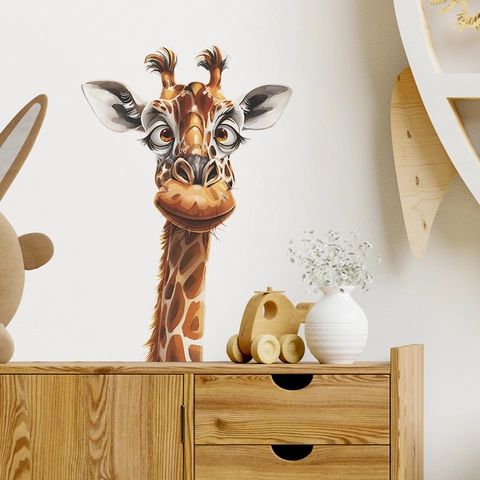 Sticker Mural Girafe Dessin Animé PVC Autocollant Décalcomanie Animale pour Chambre d'Enfant Salon Décoration de la Maison