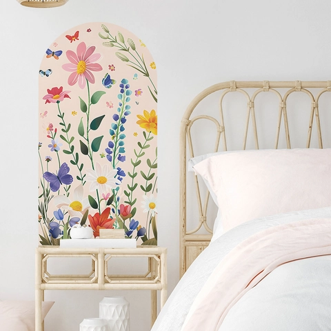 Böhmischer Bogen Blumen Wandaufkleber Pastoraler Schmetterling Blume Selbstklebendes Wandtattoo Für Schlafzimmer Wohnzimmer Dekor PVC Poster Kunst