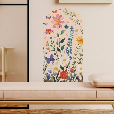 Böhmischer Bogen Blumen Wandaufkleber Pastoraler Schmetterling Blume Selbstklebendes Wandtattoo Für Schlafzimmer Wohnzimmer Dekor PVC Poster Kunst