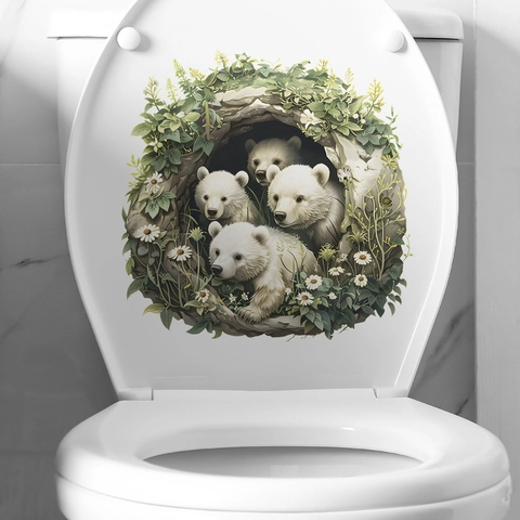 3D Cartoon Eisbär Familie Toilettenaufkleber Wasserdichtes PVC Badezimmer Dekor Süße Tier Wandaufkleber Für Toilettendeckel