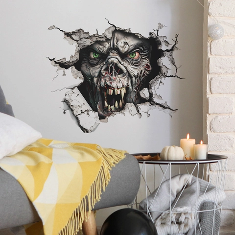 3D Halloween Horror Zombie Monster Muursticker PVC Verwijderbaar Gebroken Muur Decor voor Woonkamer Slaapkamer Feest Huis Kunst