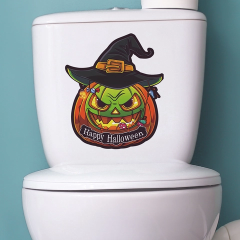 Adesivo per Gabinetto Halloween Zucca Cappello da Strega Impermeabile PVC Decalcomania Parete Bagno Decorazione Casa