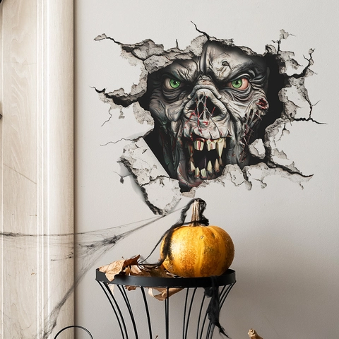 3D Halloween Horror Zombie Monster Muursticker PVC Verwijderbaar Gebroken Muur Decor voor Woonkamer Slaapkamer Feest Huis Kunst