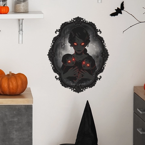 Halloween Gothic Ghost Mother And Babies Wall Sticker PVC Horror Carved Frame Removable Decal For Party Home Background Decor