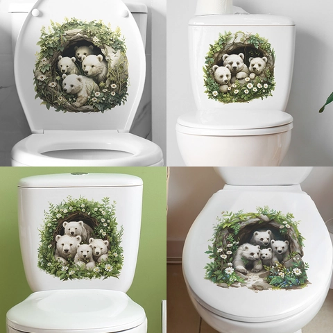 3D Cartoon Eisbär Familie Toilettenaufkleber Wasserdichtes PVC Badezimmer Dekor Süße Tier Wandaufkleber Für Toilettendeckel
