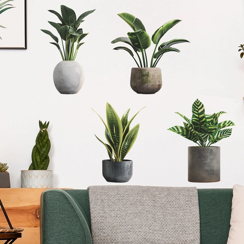 Nordische Topfpflanzen Wandaufkleber Abnehmbare PVC Realistische Grüne Blätter Aufkleber Für Wohnzimmer Schlafzimmer Home Decor