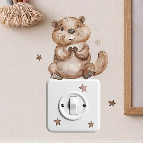 Süße Cartoon Wasserschwein Lichtschalter Aufkleber Aquarell Stern Muster PVC Wandtattoo Für Wohnzimmer Schlafzimmer Home Deko