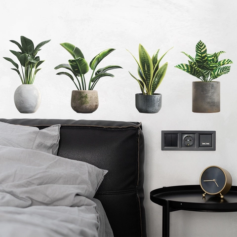 Nordische Topfpflanzen Wandaufkleber Abnehmbare PVC Realistische Grüne Blätter Aufkleber Für Wohnzimmer Schlafzimmer Home Decor