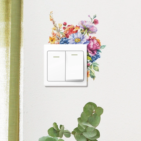 Aquarell Blume Ölgemälde Stil Lichtschalter Aufkleber PVC Wandtattoo Rose Gänseblümchen Muster Home Decor Aufkleber