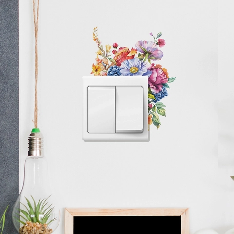 Aquarell Blume Ölgemälde Stil Lichtschalter Aufkleber PVC Wandtattoo Rose Gänseblümchen Muster Home Decor Aufkleber