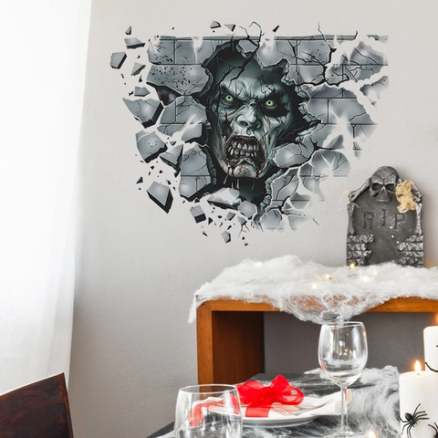 3D Horror Zombie Wanddurchbruch Wandtattoo Halloween Abnehmbares PVC Dekor Für Wohnzimmer Schlafzimmer Party Wanddekoration