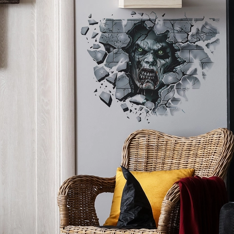 3D Horror Zombie Wanddurchbruch Wandtattoo Halloween Abnehmbares PVC Dekor Für Wohnzimmer Schlafzimmer Party Wanddekoration