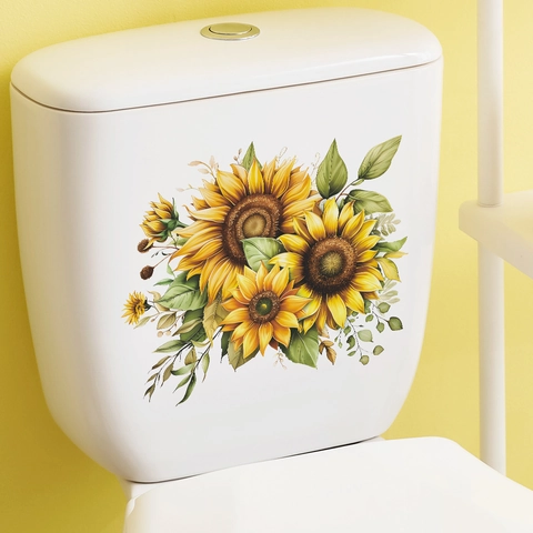 Sunflower Toilet Sticker Removable PVC Floral Wall Decal For Bathroom Bedroom Home Decor Self Adhesive Flower Art Mural