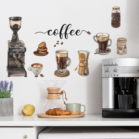 Abnehmbare Kaffee Thema Wandsticker PVC Selbstklebend Wandtattoos Für Küche Kaffeehaus Büro Home Dekor Wandbild