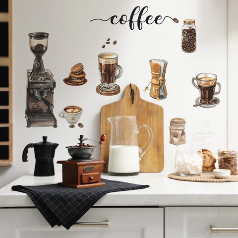 Abnehmbare Kaffee Thema Wandsticker PVC Selbstklebend Wandtattoos Für Küche Kaffeehaus Büro Home Dekor Wandbild