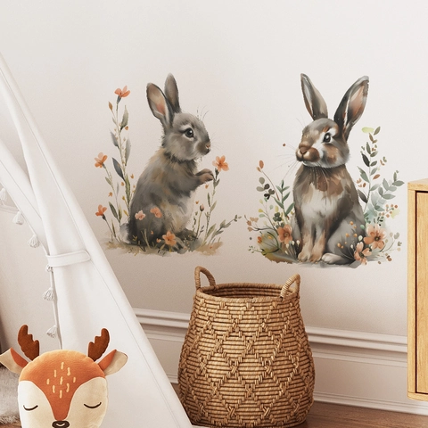 Aquarell Hase Blume Wandtattoo PVC Abnehmbar Selbstklebend Wandaufkleber Für Kinderzimmer Schlafzimmer Heimdekoration
