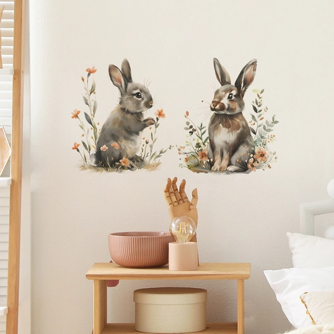 Aquarell Hase Blume Wandtattoo PVC Abnehmbar Selbstklebend Wandaufkleber Für Kinderzimmer Schlafzimmer Heimdekoration
