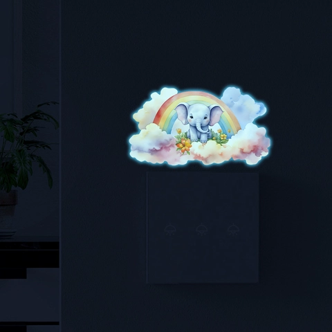 Leuchtender Cartoon-Elefant Regenbogen Wolke Wandaufkleber PVC Selbstklebend Nachtleuchtend Schalteraufkleber Für Kinderzimmer Deko
