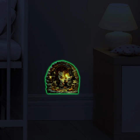 Adesivo da Parete 3D Tana del Topo Fluorescente al Buio Topi Zucca Candela Adesivi Murali per Cameretta Bambini Decorazione Casa