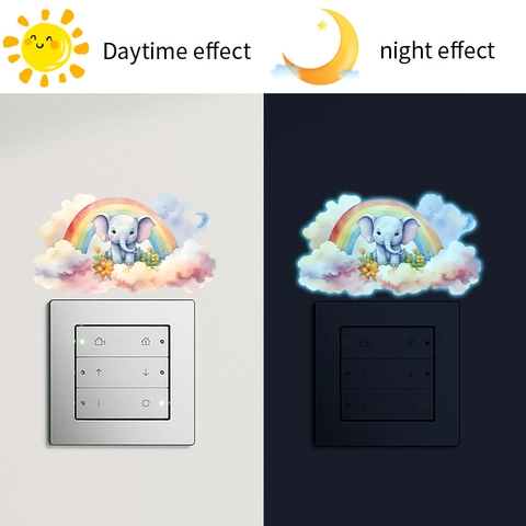 Leuchtender Cartoon-Elefant Regenbogen Wolke Wandaufkleber PVC Selbstklebend Nachtleuchtend Schalteraufkleber Für Kinderzimmer Deko