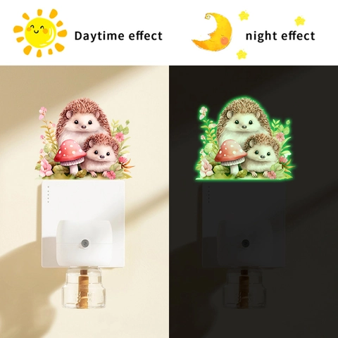 Cartoon Igel Pilz Leuchtend Wandsticker Nachtlicht Schalter Aufkleber PVC Aquarell Für Kinderzimmer Schlafzimmer Deko