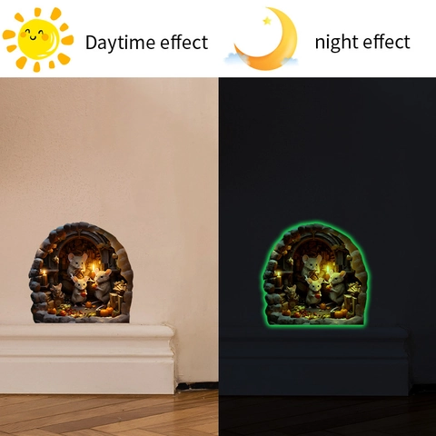 Adesivo da Parete 3D Tana del Topo Fluorescente al Buio Topi Zucca Candela Adesivi Murali per Cameretta Bambini Decorazione Casa
