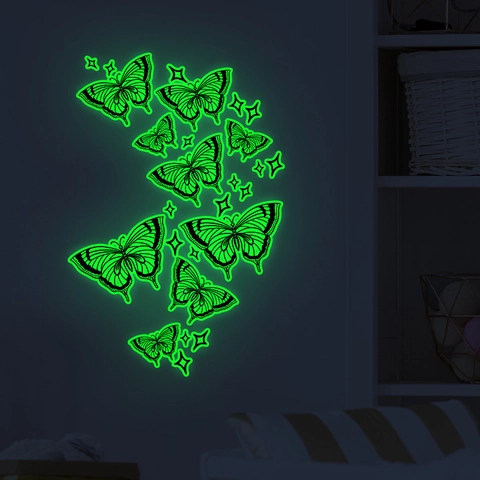 Luminous Butterfly Wall Stickers Glow In The Dark Fluorescent Green PVC Decals For Kids Bedroom Living Room Stairs Decor