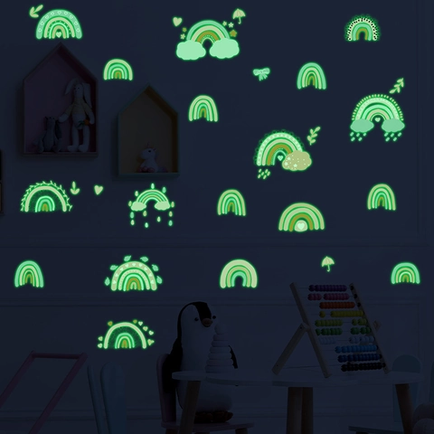 Fluorescerende Regenboog Muurstickers Voor Kinderkamer Lichtgevende Regenboog Wolken Harten Ster PVC Lichtgevende Kinderkamer Decals