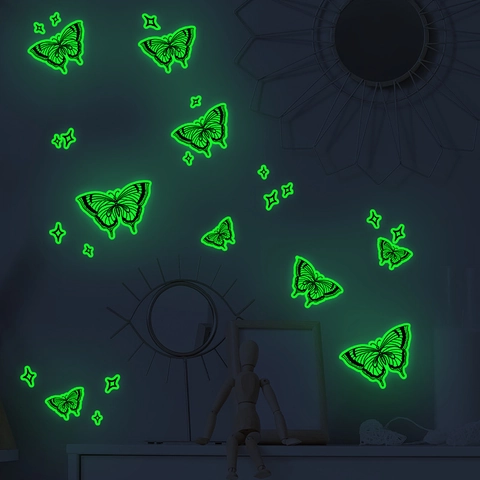 Luminous Butterfly Wall Stickers Glow In The Dark Fluorescent Green PVC Decals For Kids Bedroom Living Room Stairs Decor