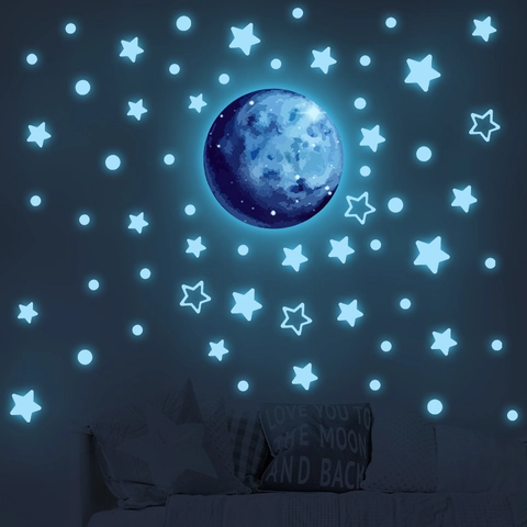 Adesivi Murali Luminosi Luna Stelle PVC Fluorescenti Cielo Stellato Decalcomanie Decorative Per Cameretta Bambini Camera Letto