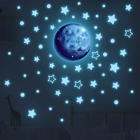 Adesivi Murali Luminosi Luna Stelle PVC Fluorescenti Cielo Stellato Decalcomanie Decorative Per Cameretta Bambini Camera Letto