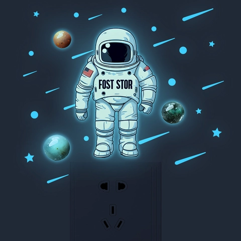 Adesivi Murali Astronauta Luminosi Fluorescenti Tema Spaziale Pianeta Stella per Cameretta Bambini Asilo Decorazione Casa