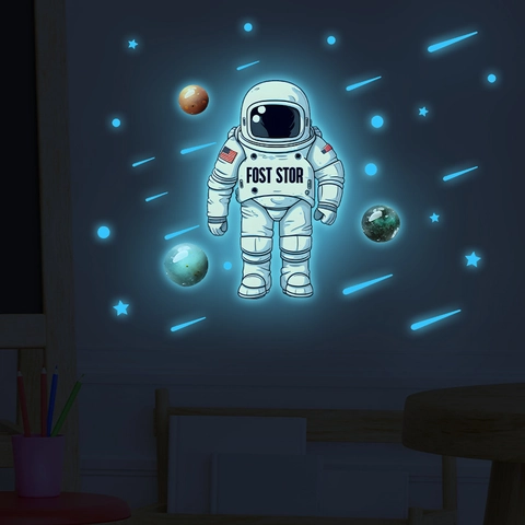 Adesivi Murali Astronauta Luminosi Fluorescenti Tema Spaziale Pianeta Stella per Cameretta Bambini Asilo Decorazione Casa