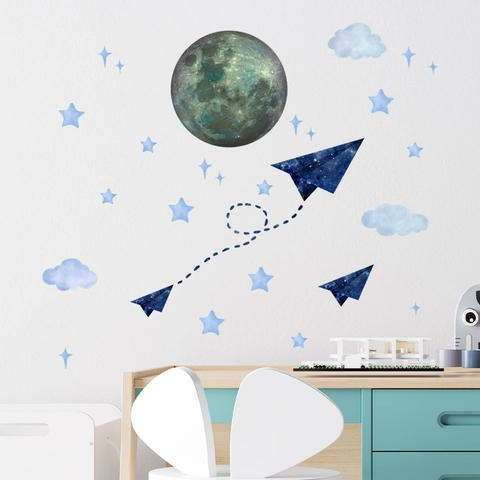 Leuchtend Mond Flugzeug Stern Wandtattoo Luminous PVC Abnehmbare Wandaufkleber Für Kinderzimmer Babyzimmer Home Deko