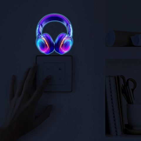Leuchtende Kopfhörer Wandaufkleber Glow In Dark DIY PVC Aufkleber Neon Fluoreszierende Schalter Aufkleber Für Schlafzimmer Deko